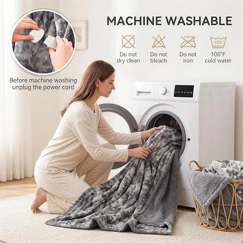 PFASDFW Heated Electric Blanket Throw 50''x60'' - Fast Tie-Dye Heating Blanket, Washable Heat Blanket 10 Heating Settings, 8h Timer Auto Off & Heated Protection, Soft Flannel & Sherpa Material thumbnail 7