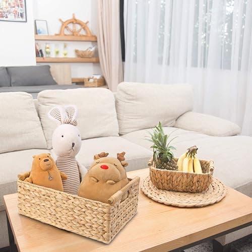 VATIMA Hyacinth Large Wicker Basket 15.5x10.8x6.2" - Rectangular, Wooden Handles, Shelf Organizer thumbnail 9