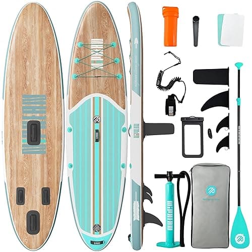 Niphean Inflatable Stand Up Paddle Board with SUP Accessories, Anti-Slip EVA Deck, 10’6’’ Inflatable Paddle Boards for Adults & Youth of All Skill Levels - Refreshing Mint Timber