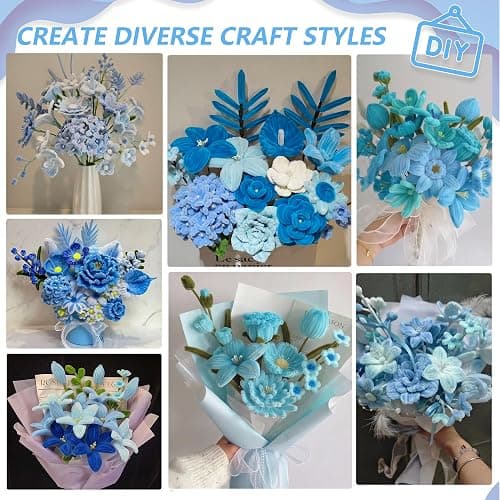 600 PCS Blue Pipe Cleaners Craft Bulk, 6 Pastel Colors Pipe Cleaner Flower Kit, Chenille Stems with Instructions, Floral Wires, Gardening Tape, Stamen, DIY Art and Craft Supplies(Blue Gradient) thumbnail 5
