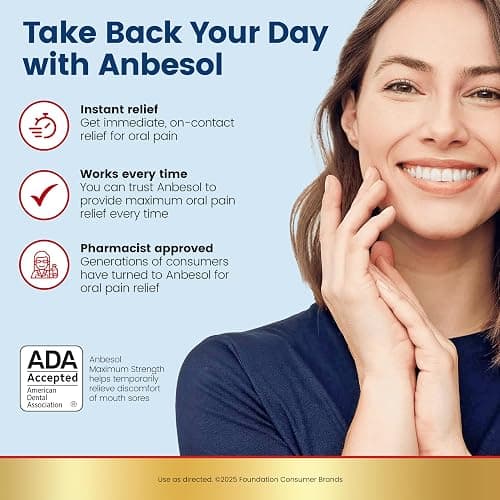 Anbesol Maximum Strength Gel - Instant Oral Pain Relief, for Toothaches, Gums, Braces, & Denture Pain, and Mouth Sores*, Canker Sore Treatment Inside Mouth, ADA Accepted, 0.33 oz thumbnail 2