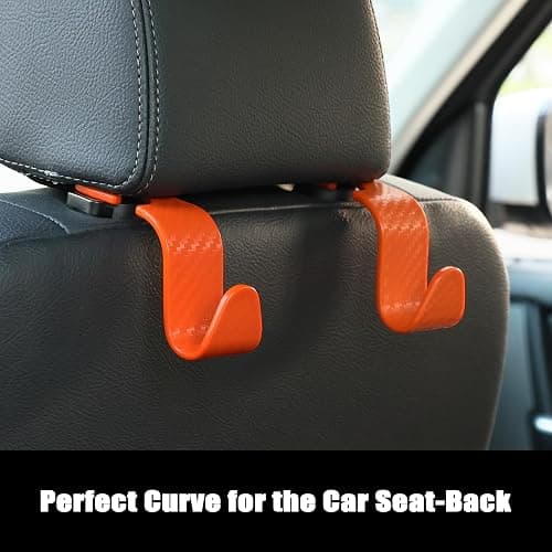 Amooca Car Seat Headrest Hook 4 Pack Hanger Universal Vehicle Car Storage Organizer for Handbag Purse Coat S Type Checkered Orange thumbnail 5