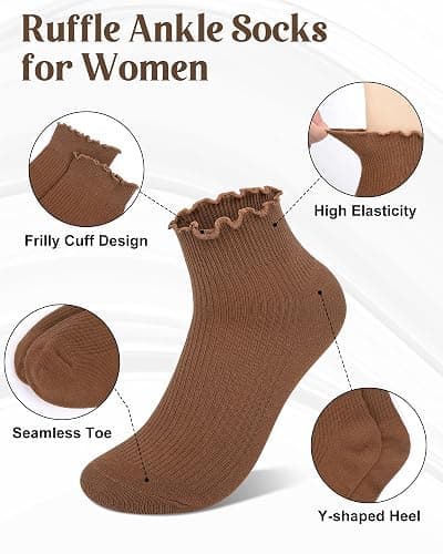Ludaro 8 Pairs Ruffle Socks for Woman Girls, Soft Casual Knit Ankle Boot Quarter Gifts, Womens Cotton Lettuce Edge Crew Socks thumbnail 3