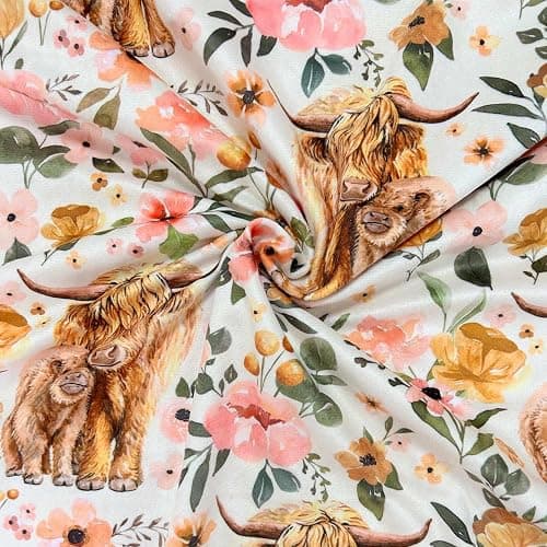 Highland Cow Baby Blanket for Girls, Boho Floral Farmhouse Highland Cow Toddler Soft Minky Blanket with Double Layer Dotted Backing, Nursery Newborn Baby Crib Receiving Blanket Western Cow, 30"x40" thumbnail 5