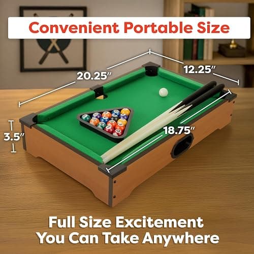 Mini Pool Table - 20-Inch Portable Tabletop Billiards Game with Cue Balls, Sticks, Chalk, Brush, and Triangle Rack - Table Games by Hey Play thumbnail 6
