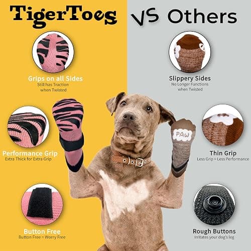DOK TigerToes Premium Non-Slip Dog Socks for Hardwood Floors - Extra-Thick Grip that Works Even When Twisted - Prevents Licking, Slipping, and Great for Dog Paw Protection (Sassy Pink, Large) thumbnail 4