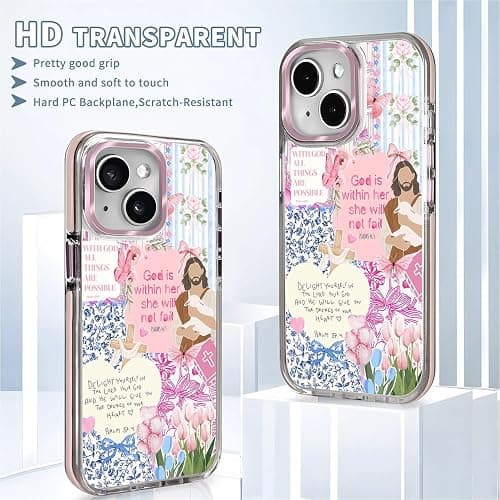 COTAIL Clear Case for iPhone 14, [Magnetic Charging Compatible][Military-Grade Protection][Anti-Yellowing] Shockproof Slim Magnetic Phone Case for iPhone 14, Pink Jesus Collage thumbnail 5