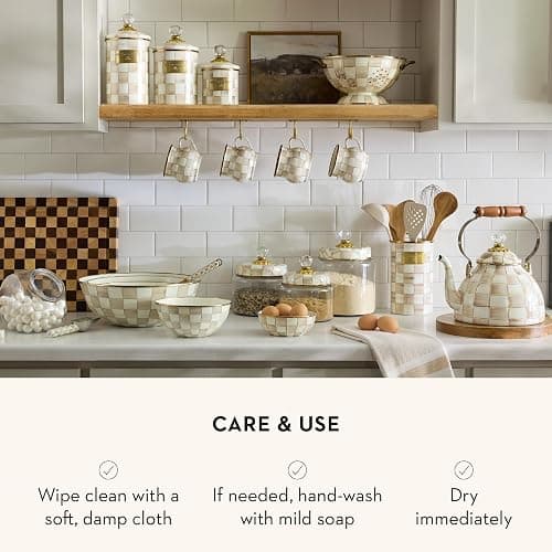 MACKENZIE-CHILDS Enamel Utensil Holder, Kitchen Utensil Holder for Countertop, Brown-and-White Mocha Check thumbnail 5