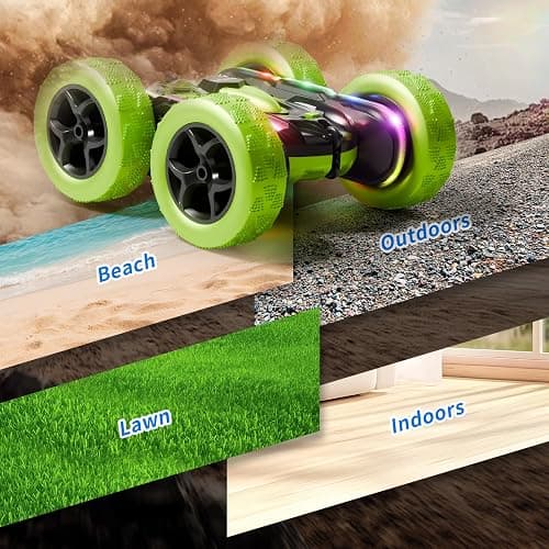 Zalneo Remote Control Car – 4WD 360° Flip Double‑Sided RC Stunt Car LED Light Bar & USB‑C Modular Battery, Off‑Road Toys for Boys Ages 6‑12, Birthday Gift, Black‑Green thumbnail 8