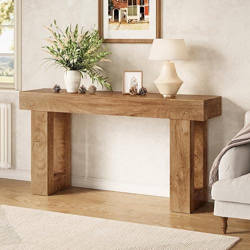 LITTLE TREE 63 Inches Long Console Table for Entryway, Sofa Table Behind Couch, Wooden Entry Table Foyer Hallway Table, Industrial Console Sofa Table for Living Room, Oak Color thumbnail 6