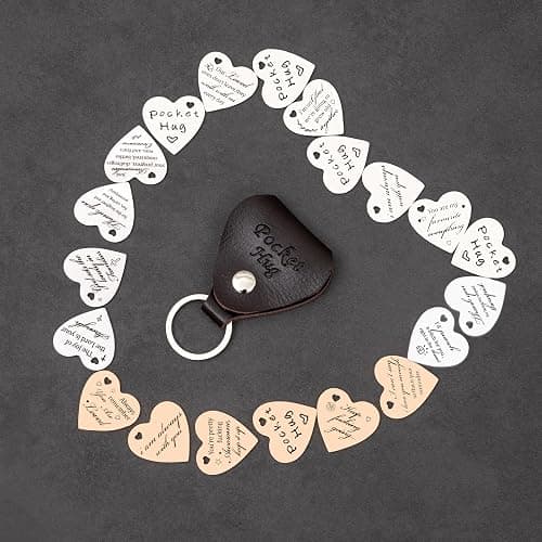 Qunrwe Pocket Hug Token,Long Distance Gifts Keepsake,Double Sided Inspirational Thinking of you Gift with Leather Keychain thumbnail 3