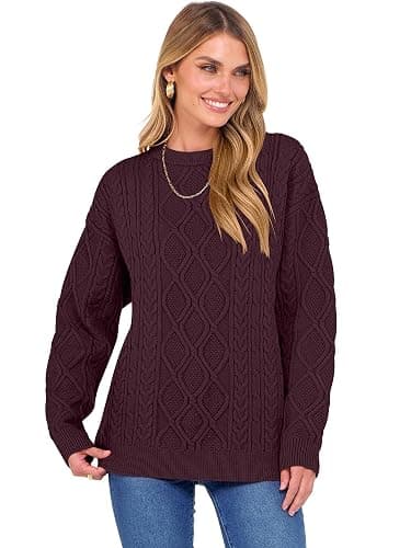 ANRABESS Women Oversized Chunky Cable Knitted Vintage Sweater 2025 Fall Winter Outfits thumbnail 2