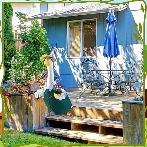 EKOREST Gardener Porch Goose Outfits for 23 Inch Lawn Statue | Summer Gardener with Flower Pot and Shovel Costume for Cement Statue, Spring Sculpture Clothes for Yard Patio Decoration thumbnail 3