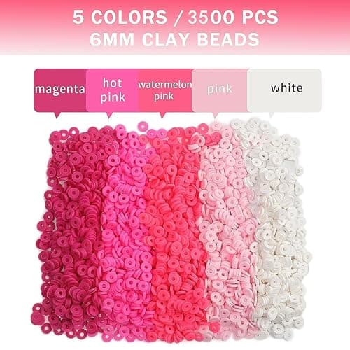 THRELE 3500pcs Pink Clay Beads for Bracelets Making Kit, 6mm Heishi Polymer Flat Round Disc Clay Beads for Jewelry Making Pink thumbnail 4