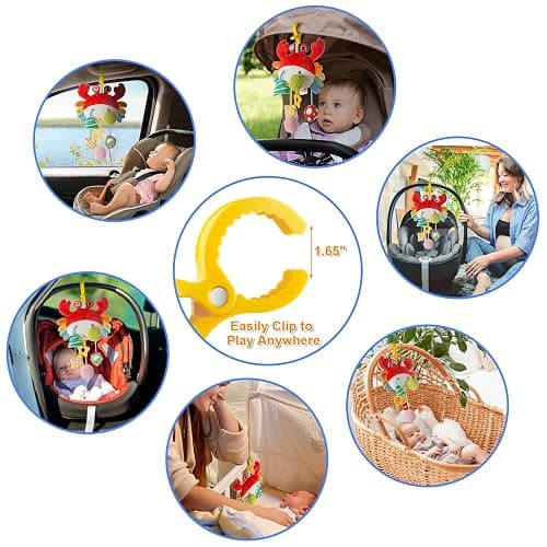 Lynncare Car Seat Toy for Babies 0-6 Months, Stroller Toy with a Convenient Clip, Carseat Toys Hanging Baby Accessories,Built-in Bell, Rattle,Mirror for Infant,Babies Gift 0-3-6-12 Months Boy Girl thumbnail 7