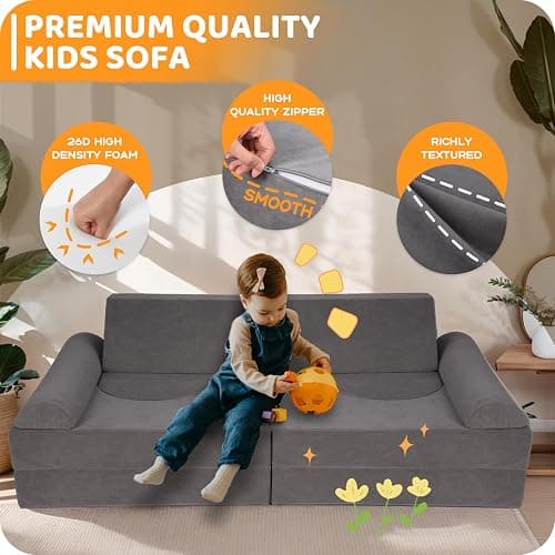 Winhomish 12-Piece Modular Kids Play Couch – Premium Soft Foam, Removable Cover, Comfortable & Safe Toddler Couch for Children 1-6 Years, Portable & Easy to Clean, Ideal for Living Room & Playroom thumbnail 6