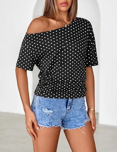 MEROKEETY Women's Off The Shoulder Short Sleeve Tops 2026 Summer Casual Going Out Trendy Y2k T Shirts thumbnail 3
