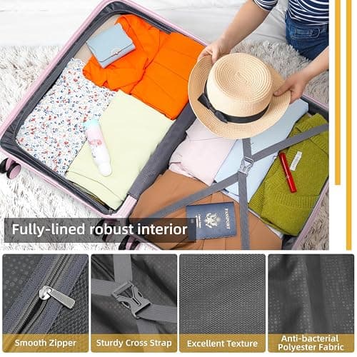 LARVENDER Luggage Sets 3 Piece, Hardside PP Carry On Suitcase with 360° Spinner Wheels TSA Lock Luggage Sets for Women, Orchid Pink thumbnail 7