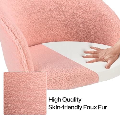 KCC Faux Fur Makeup Vanity Chair,Home Office Desk Chair with Wheels, Blue | Fluffy Swivel Modern Armchair Upholstered Fuzzy Height Adjustable for Teens Women Girls Elegant for Living Room Bedroom thumbnail 6