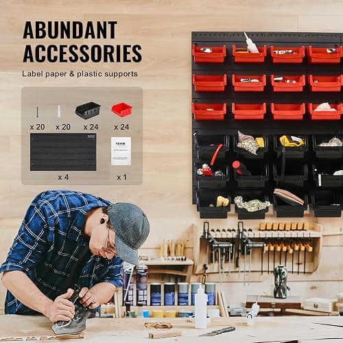 VEVOR 48-Bin Wall Mounted Storage Bins Parts Rack Organizer Garage Shop Tool Organizer for Screws, Nuts, Bolts, Nails, Beads, and Small Hardware Parts, With Wall Panels thumbnail 7