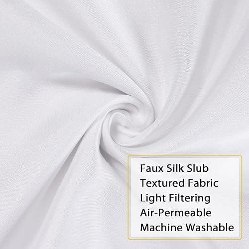 Chyhomenyc Uptown White Faux Silk Curtains 96 Inch Length 2 Panels for Bedroom, Shiny Luxury Light Filtering Slub Textured Soft Fabric Rod Pocket Window Drapes, Each 40x96 Inches, 8 FT thumbnail 3