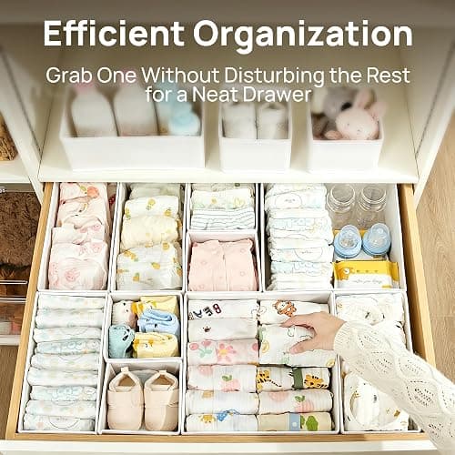 Vtopmart 18 Pack Baby Clothes Organizer, Fabric Drawer Drawer Bins, White | Nursery Drawer Storage, Baby Clothes Organization, Foldable Fabric Bins, Dresser Closet Organizer, Socks, Bras & Accessories thumbnail 4