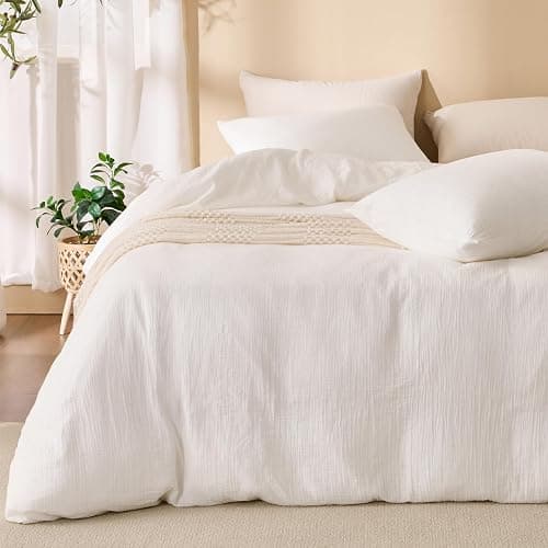 RENEWROOTS Off White Duvet Cover Queen Size 100% Sandwashed Cotton | Soft, Lightweight, Breathable Duvet Cover Set 3 Pieces with Zipper Clousre & Corner Buttons Queen 90"x90" - Image 1