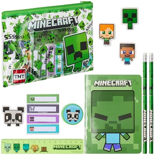 Minecraft Filled Pencil Case and Stationery Set for Kids, School Supplies - Gifts for Boys (Green) - Image 1