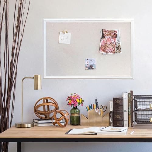 U Brands Farmhouse Linen Bulletin Board, 30" x 20", White Wood Style Frame, Includes Push Pins thumbnail 7