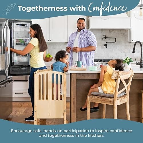 Guidecraft Kitchen Helper® Toddler Tower Step Stool - Contemporary - Natural: Folding Adjustable Height Montessori Wooden Learning Furniture with Keepers thumbnail 7