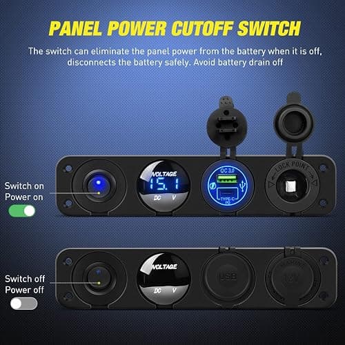 Nilight 4 in 1 ON/Off Charger Socket Panel PD Type C and QC 3.0 USB Power Outlet LED Voltmeter Cigarette Lighter Rocker Toggle Switches for Truck Car Boats RV thumbnail 4