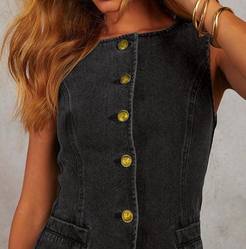 loveimgs Women 2 Piece Denim Set Button Sleeveless Jean Vest Denim Top Y2k Shirt Wide Leg Jeans Palazzo Pants Outfits thumbnail 3