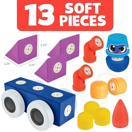 Blockaroo Magnetic Foam Building Blocks - 13-Piece Roadster, Bath Toys for Toddlers, Preschool Toys, Bathtub Toys, Sensory Toys, Blocks for Toddlers 3-5, Engineering Toys for Kids 3-5, Bath Blocks - Roadster thumbnail 3