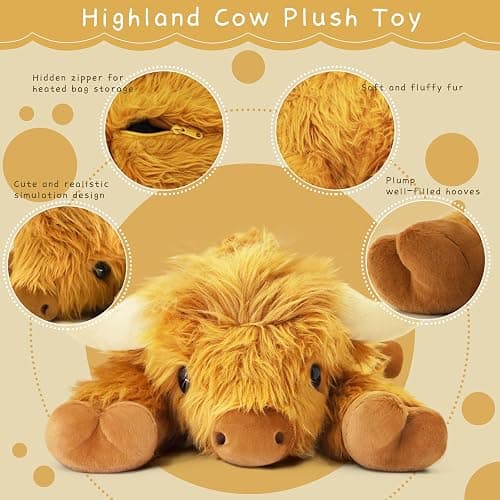 Highland Cow Plush Toy, 4-Pound Weighted Stuffed Animal, Microwaveable and Coolable - Suitable for Boys and Girls (Brown) thumbnail 2