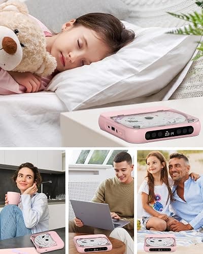 ENVYCLOUD CD Player Portable with Dual Stereo Speakers, Rechargeable Portable CD Player with Bluetooth for Home with Headphones, Support CD/AUX/USB, Pink thumbnail 8