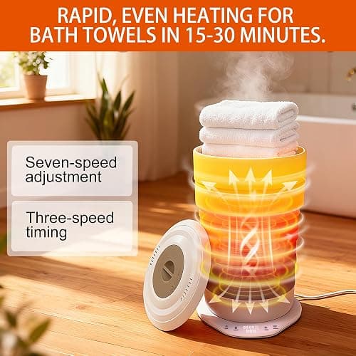 HUMBEST Foldable Towel Warmer for Bathroom Time Setting and Ambient Lighting，Auto Shut Off,Fits Up to Two 40"X70" Oversized Towels, Bathrobes, Blankets thumbnail 4