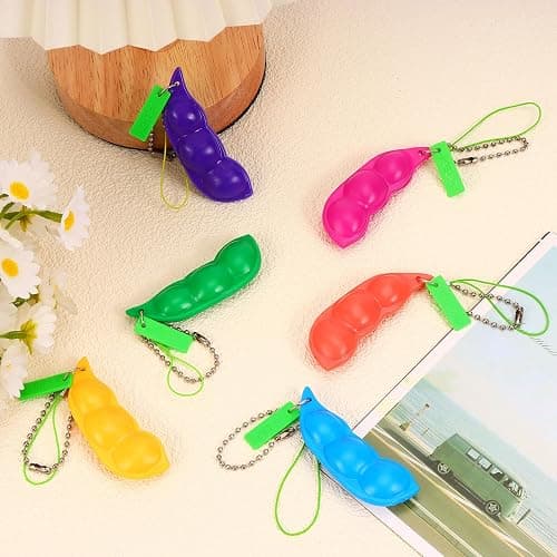 6 PCS Squeeze Bean Keychain, Edamame Pea Keychain Fidget Toys, Colorful Soybeans Fidget Toys Gifts for Kids Adults Stress Relief, Keyring, , Decoration, Party Favors Supplies thumbnail 5