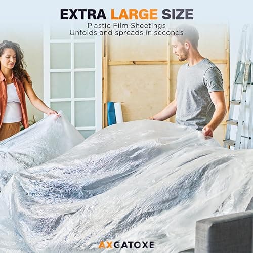 12 x 9 Ft Plastic Drop Cloths (10-Pack) - Disposable Painter's Sheeting & Tarps for Painting, Waterproof Furniture/Couch/Floor Protection thumbnail 3