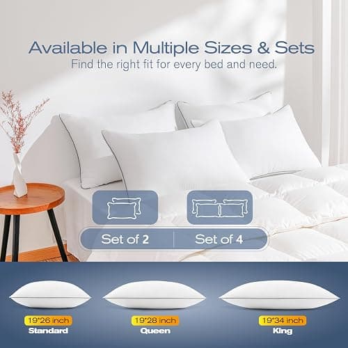 MUFEW King Size Pillows Set of 4, Ultra Thick Down Alternative Bed Pillows,Cooling Hotel Quality King Size Pillows for Back, Stomach or Side Sleepers,Machine Washable (White,4 Pack) thumbnail 7