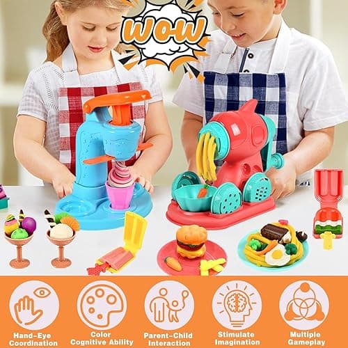 Crelloci 3 in 1 Play Color Dough Kitchen Creations Set, Ice Cream Noodle Hamburger Maker Machine, Art Crafts Food Toys Modelling Clay Set, Deluxe Dough Tools Kit for Kids Ages 3+ (12 Colors Dough) thumbnail 8