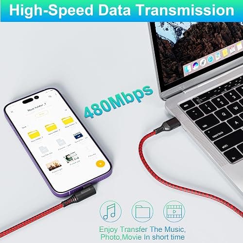 20FT Extra Long USB A to Lightning Charger Cable for iPhone, Nylon Braided 20FT Lightning iPhone Charger Cord Fast Charging, Long 90 Degree Lightning Cable for iPhone 14 Pro Max/14/13 Pro/12/11/X/XS thumbnail 5