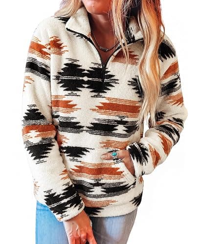LUKYCILD Aztec Sweatshirt for Women Western Half Zip Sherpa Fleece Hoodies | Aztec Print Jacket Cowgirl Ethnic Style Sweatshirts Long Sleeve Pullover Tops with Pockets Casual Fall Winter Warm Outwear - Image 1