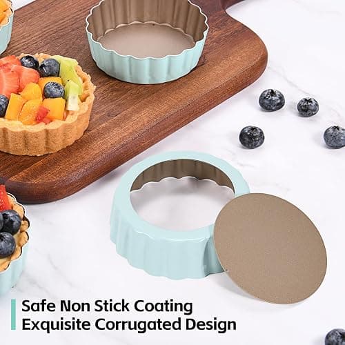 LIFVCNT 4 Pcs 3.6 Inch Mini Tart Pan Depth 1 Inch with Removable Bottom NonStick Tin - Green thumbnail 5