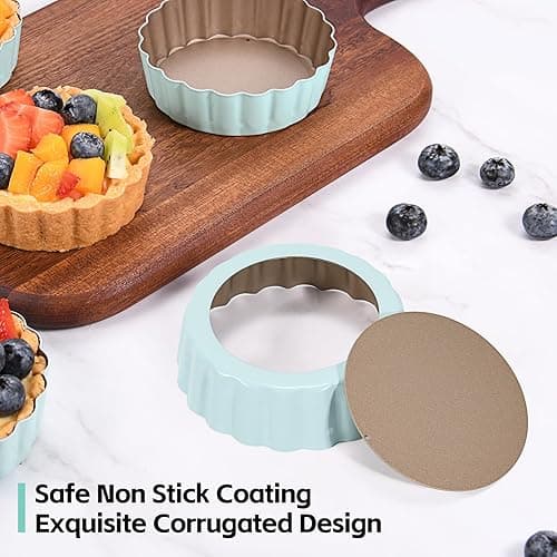 LIFVCNT 4 Pcs 3.6 Inch Mini Tart Pan Depth 1 Inch with Removable Bottom NonStick Tin - Green thumbnail 6