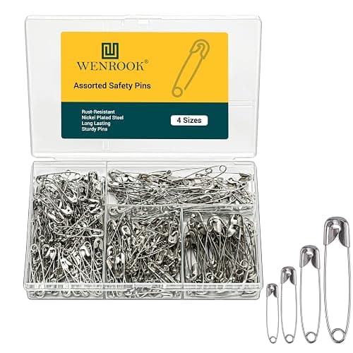 Wenrook 300 Pack Safety Pins Assorted, 4 Different Sizes, Strong Nickel Plated Steel, Safety Pins for Clothes, Crafts, Pinning and More - Image 1
