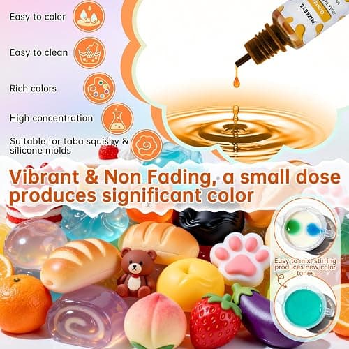 Silicone Pigment Set for Taba Squishy Maker & Silicone Mold, Ultimate 24 Colors Liquid Coloring Dye for Party, Group & Handicraft, Professional Squishy Making Paint Kit, 10 ml Each. thumbnail 4