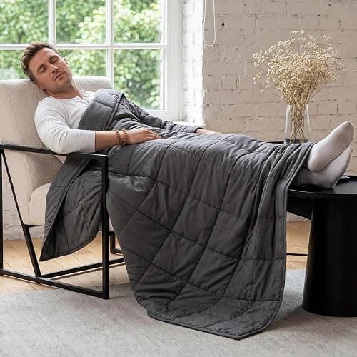 RJOP Cooling Weighted Blanket for Adults (15lbs, 60"x80") Heavy Blanket with Premium Glass, Queen Size Perfect for 190-210 lbs, Soft Breathable, Dark Grey thumbnail 2