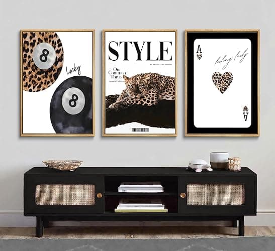 Trendy Leopard Set of 3 Canvas Wall Art Preppy Room Aesthetic Cheetah Cheetah posters Prints Funky Lucky 8 Ball Wall Decor Pictures for Girls Bedroom Apartment Dorm Unframed Decoration thumbnail 4