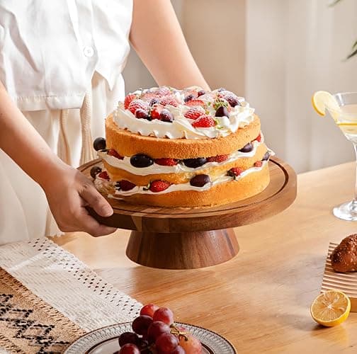 HBlife Cake Stand with Lid (11.4"), Multifunctional Cake Stand with Acrylic Dome, Acacia Wood 6-in-1 Cake Plate Display Stand with Cover for Baking Gifts, Birthday Kitchen Parties, Weddings thumbnail 6