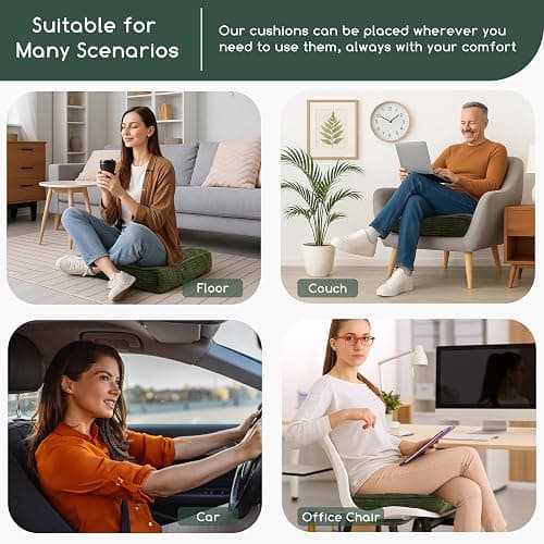 HIGOGOGO Tufted Corduroy Recliner Seat Cushion for Elderly, High Density Foam Large Square Seat Cushion for Recliner Chair, Floor Pillow, Office Chair, Car, No Pressure on Thighs, 20x20x4 thumbnail 5